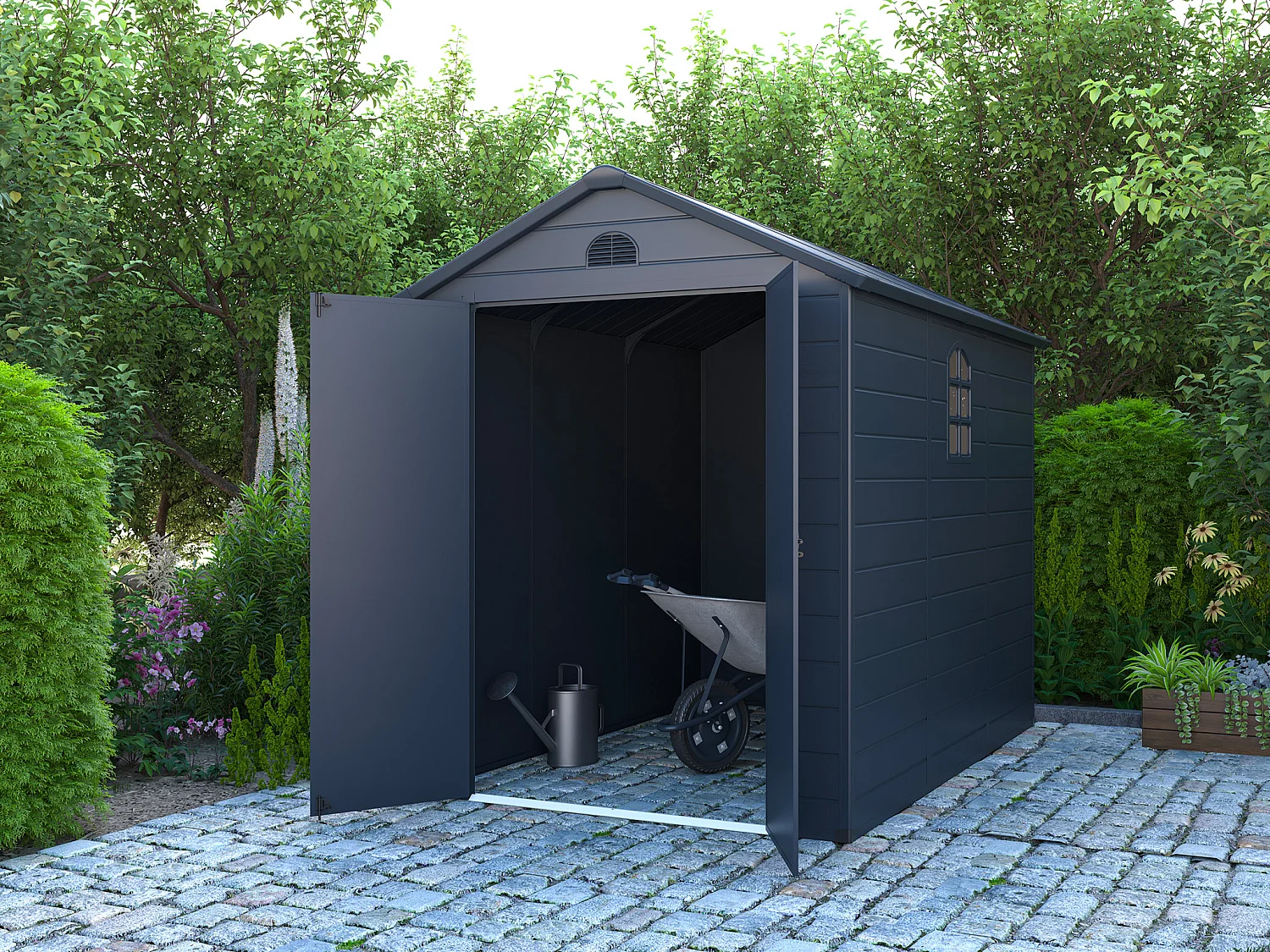 Abri de jardin en résine gris anthracite 5,32 m² - CESIO