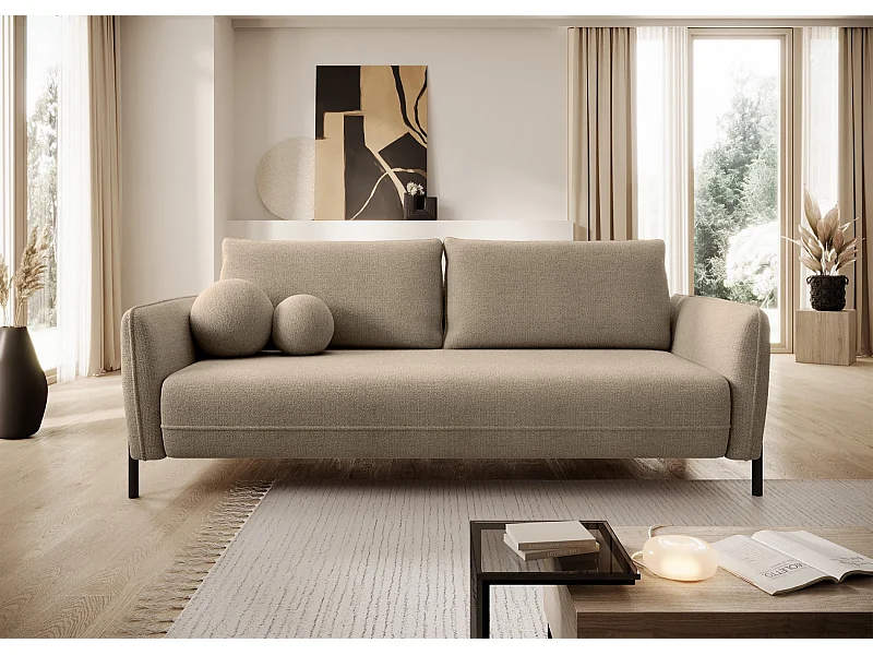 Sofa mit Schlaffunktion und Chenille-Bezug - Beige - VERUCO