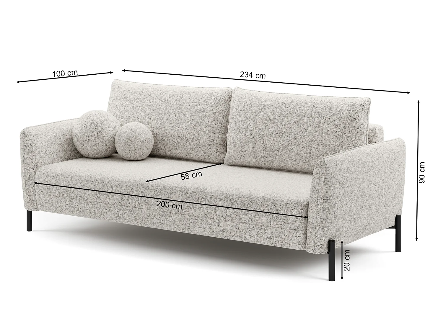 Canapé convertible 3 places - en tissu chenille beige imperméable - VERUCO