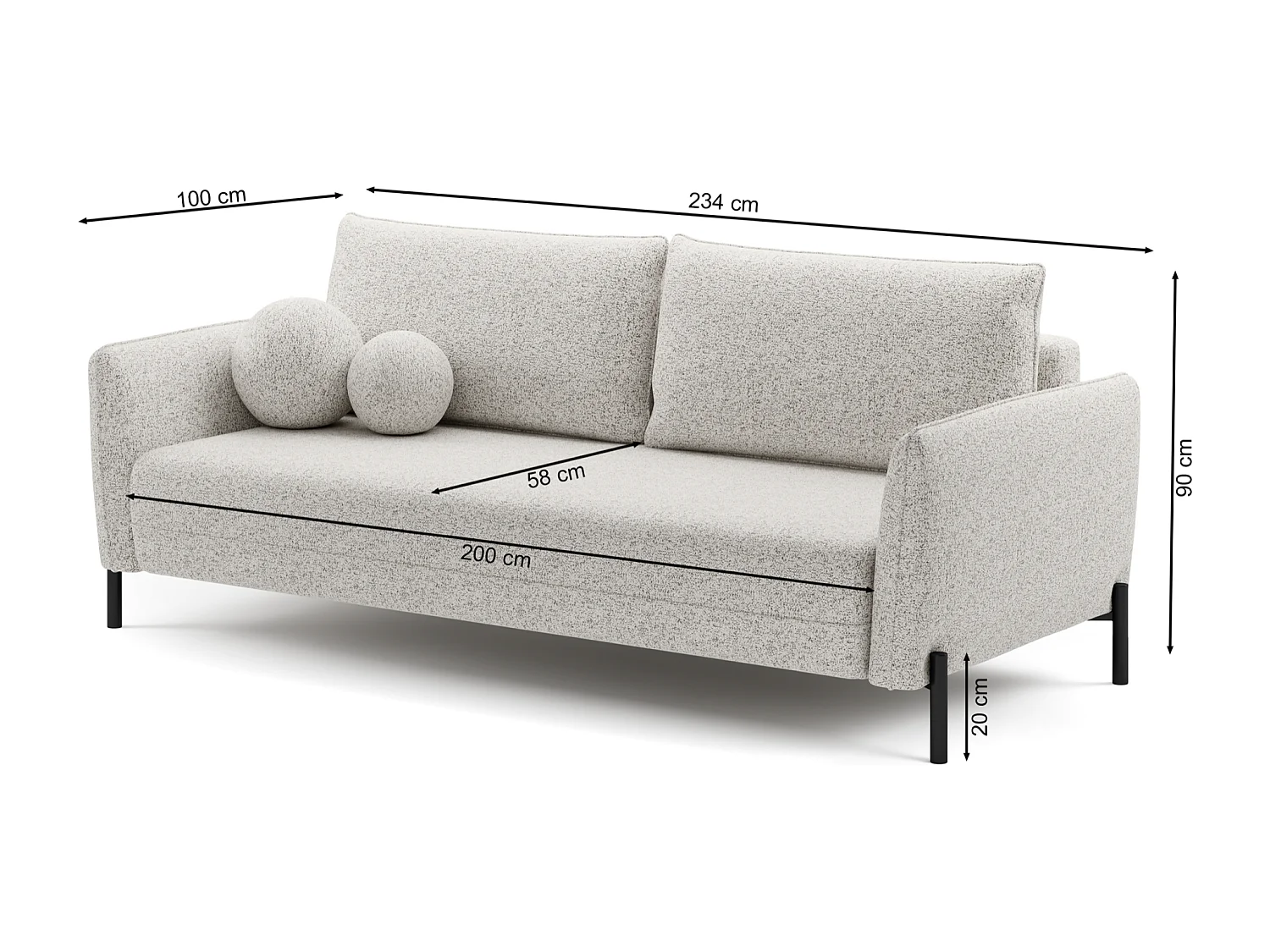 Canapé convertible 3 places - en tissu chenille gris imperméable - VERUCO