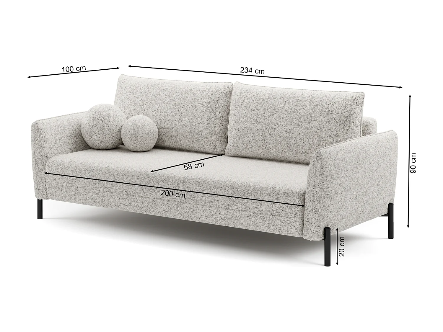 Canapé convertible 3 places - en tissu chenille gris imperméable - VERUCO