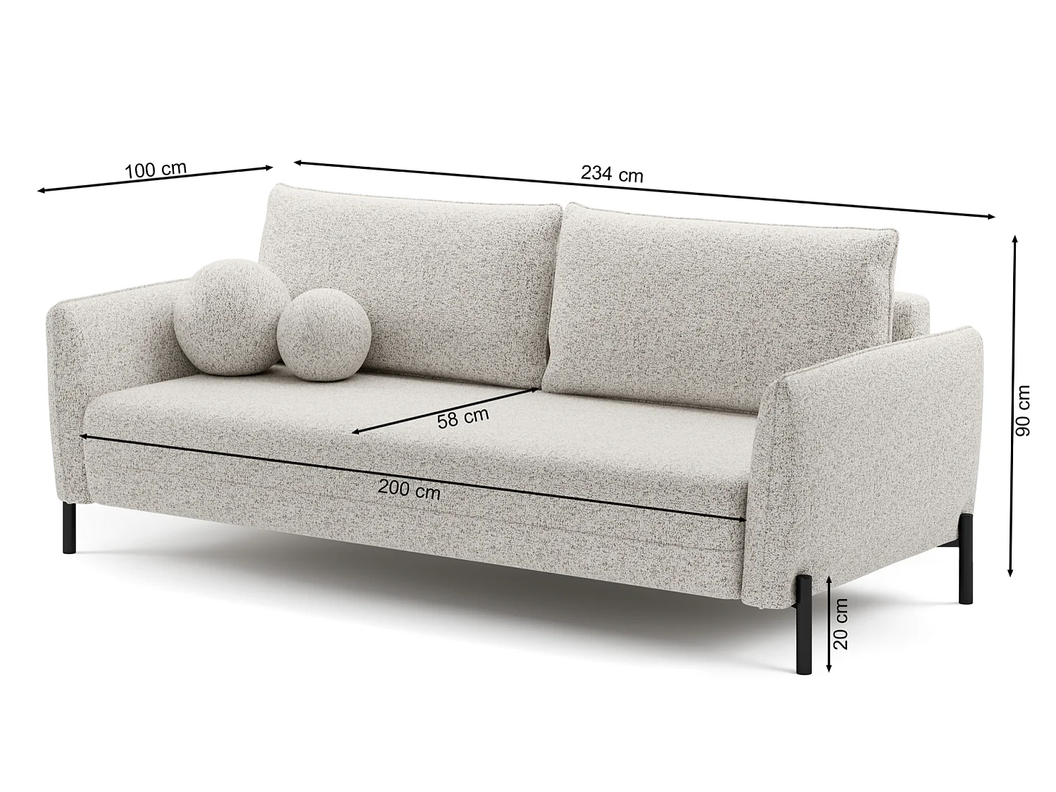 Canapé convertible 3 places - en tissu chenille gris imperméable - VERUCO