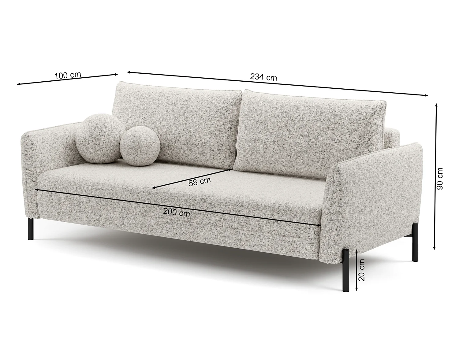Canapé convertible 3 places - en tissu chenille beige clair imperméable - VERUCO