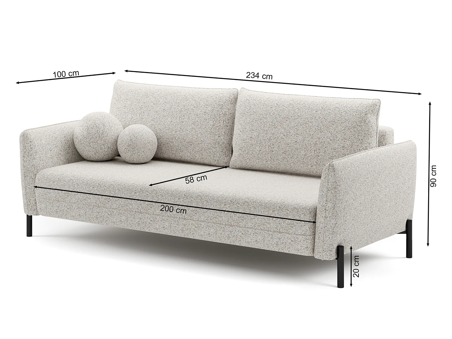 Canapé convertible 3 places - en tissu chenille crème imperméable - VERUCO