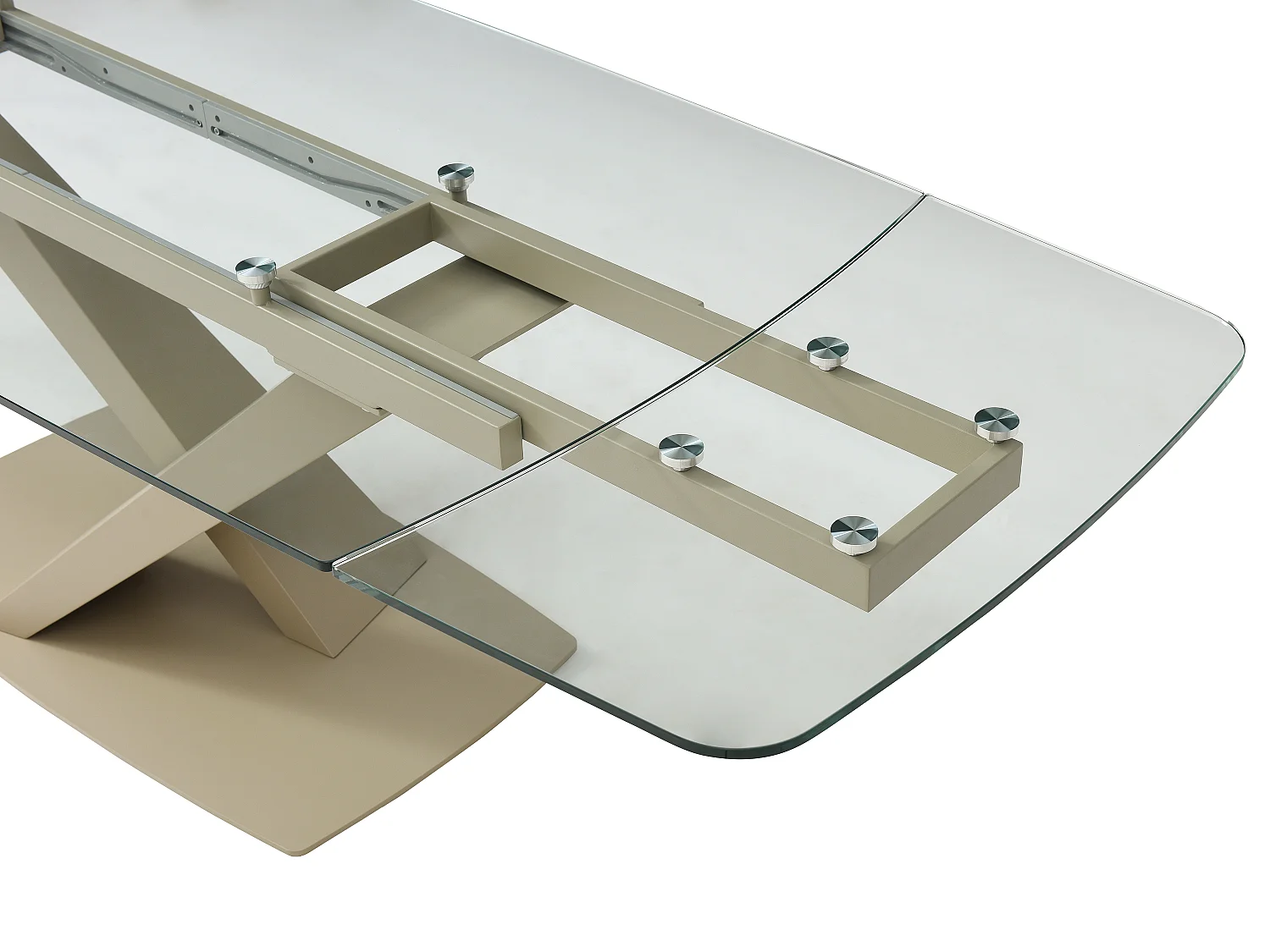 Esstisch ausziehbar - 6 bis 10 Personen - Sicherheitsglas & Metall - Transparent & Beige - MALATA von Maison Céphy