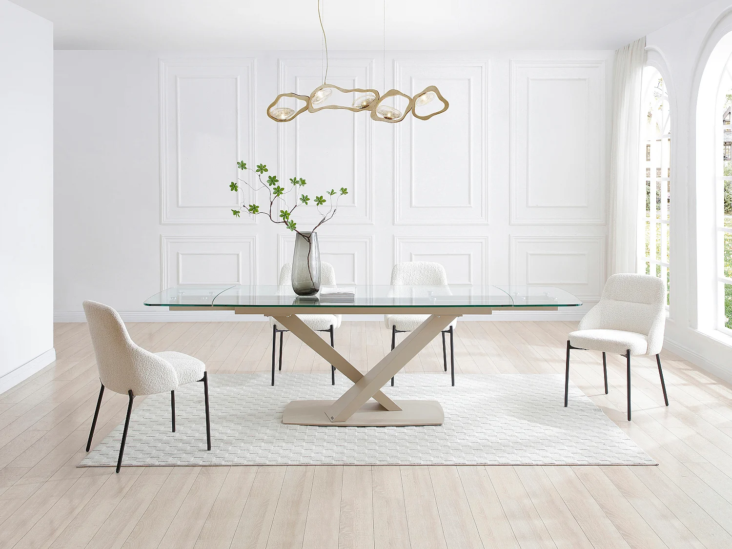 Esstisch ausziehbar - 6 bis 10 Personen - Sicherheitsglas & Metall - Transparent & Beige - MALATA von Maison Céphy