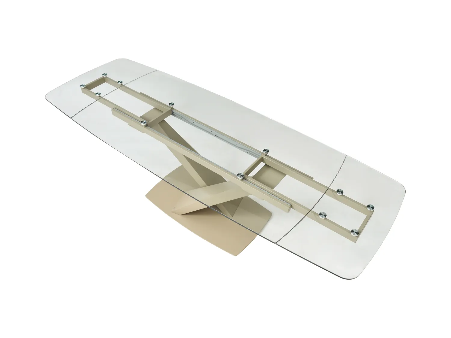 Verlengbare eettafel van 6 tot 10 plaatsen van gehard glas en metaal - Transparant en beige - MALATA van Maison Céphy