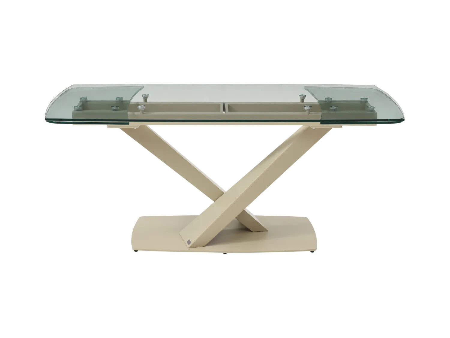 Verlengbare eettafel van 6 tot 10 plaatsen van gehard glas en metaal - Transparant en beige - MALATA van Maison Céphy