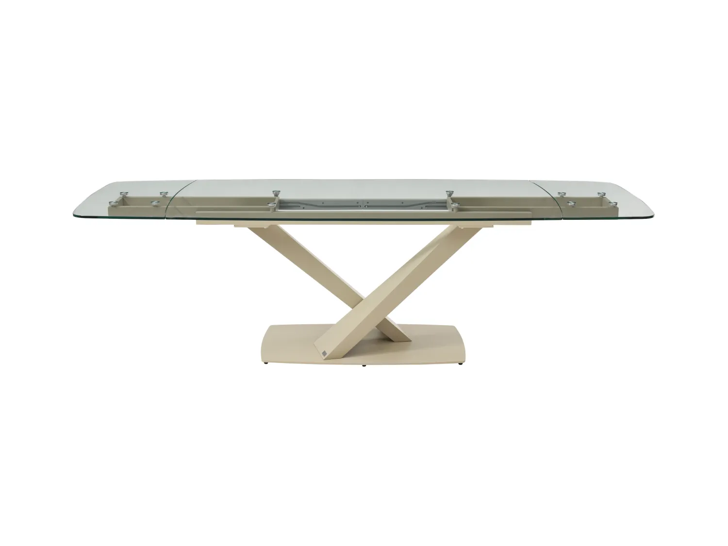 Verlengbare eettafel van 6 tot 10 plaatsen van gehard glas en metaal - Transparant en beige - MALATA van Maison Céphy