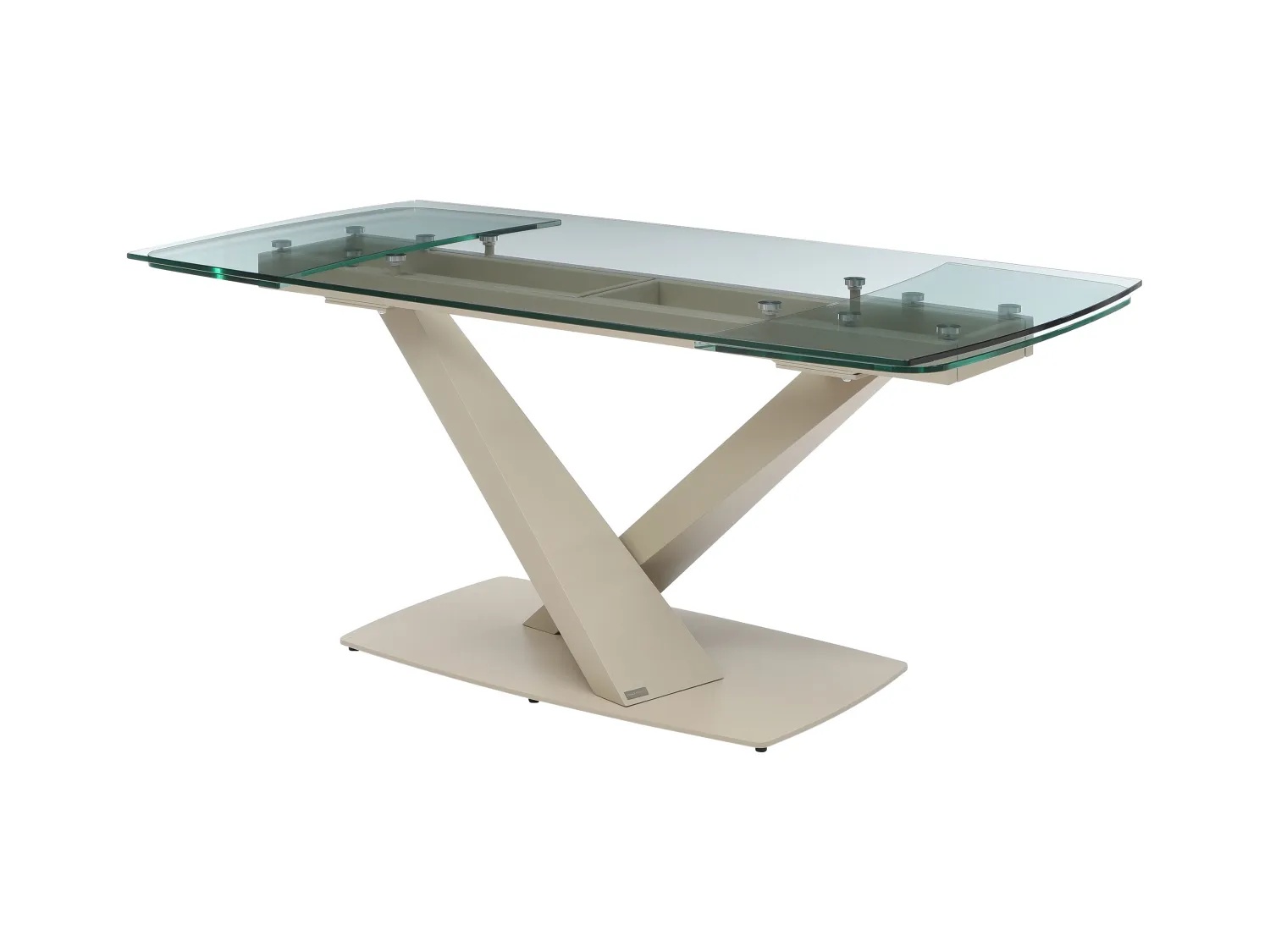 Verlengbare eettafel van 6 tot 10 plaatsen van gehard glas en metaal - Transparant en beige - MALATA van Maison Céphy