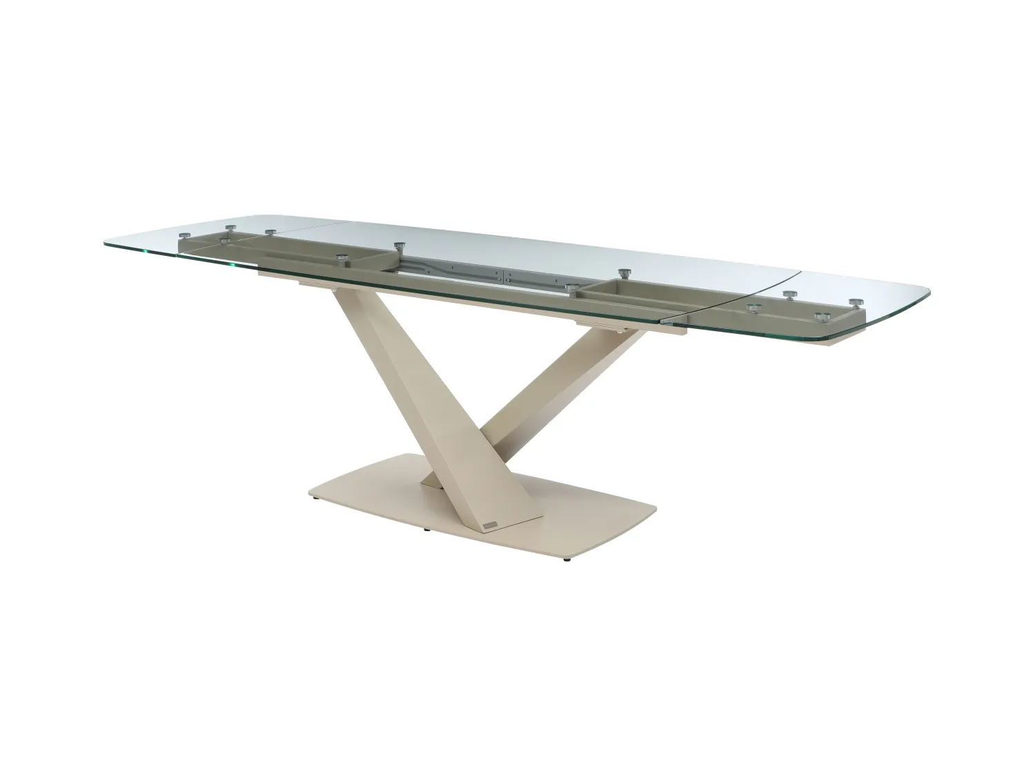 Verlengbare eettafel van 6 tot 10 plaatsen van gehard glas en metaal - Transparant en beige - MALATA van Maison Céphy