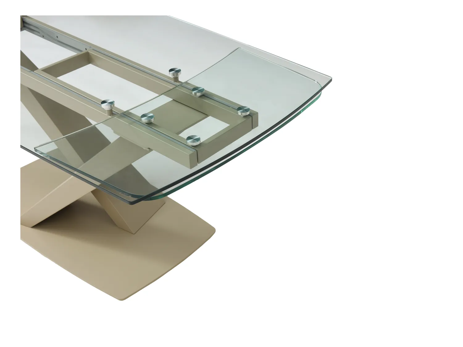 Verlengbare eettafel van 6 tot 10 plaatsen van gehard glas en metaal - Transparant en beige - MALATA van Maison Céphy