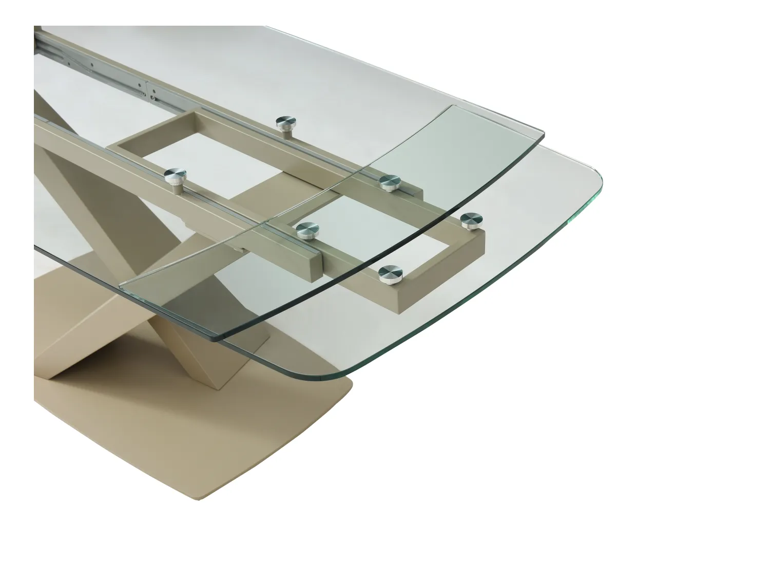 Verlengbare eettafel van 6 tot 10 plaatsen van gehard glas en metaal - Transparant en beige - MALATA van Maison Céphy