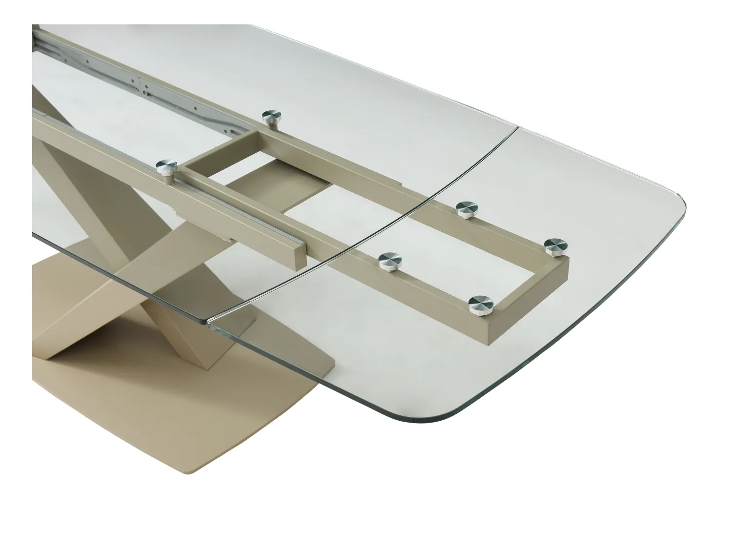 Verlengbare eettafel van 6 tot 10 plaatsen van gehard glas en metaal - Transparant en beige - MALATA van Maison Céphy