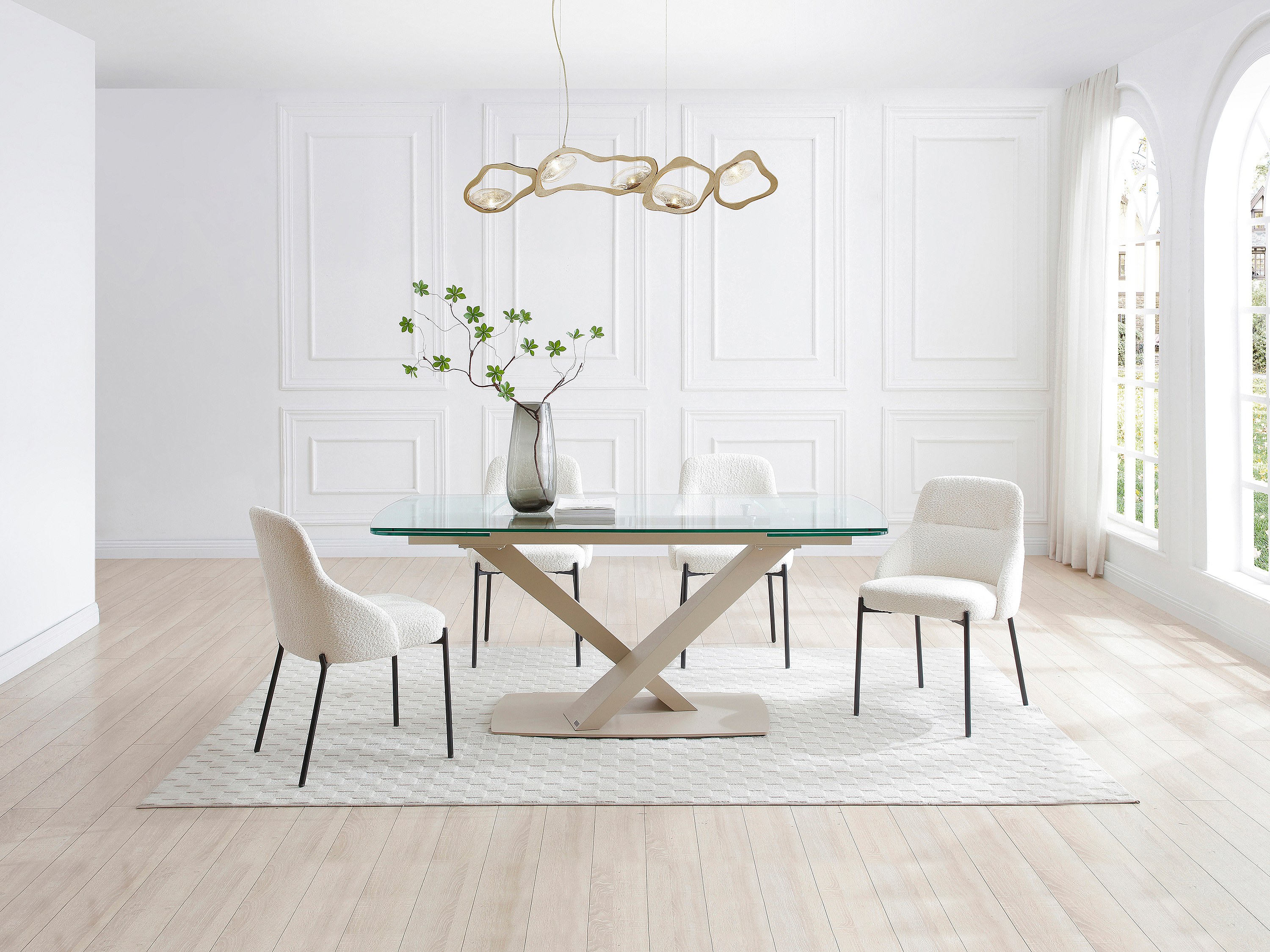 Table Ronde Salle à Manger 80 Cm – Plateau En Verre Trempé, Pieds En X Métallique, Design Moderne Et élégant