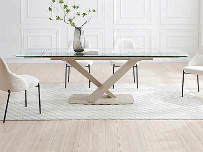 Tavolo da pranzo allungabile 6-10px Vetro temperato e Metallo Trasparente e Beige - MALENA della Maison Céphy