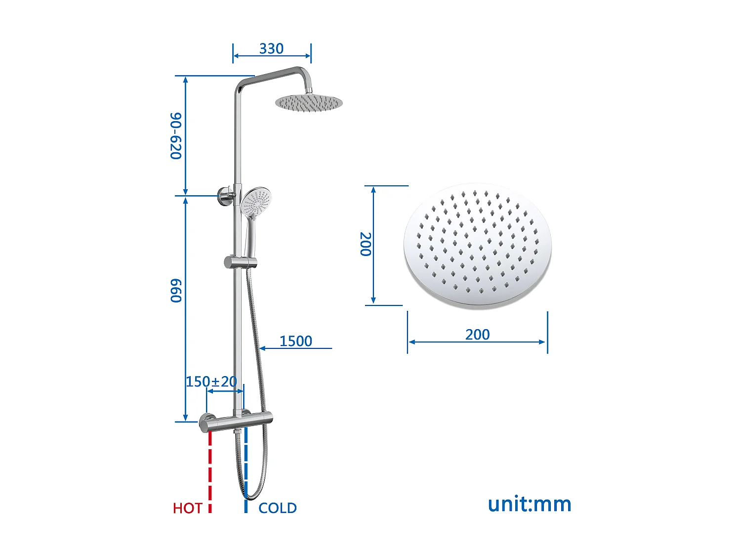 AICA Colonne de douche thermostatique, avec mitigeur thermostatique
