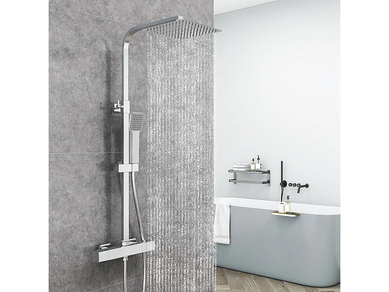 AICA colonne de douche thermostatique avec pomme de douche 10", hauteur réglable 76-118 cm