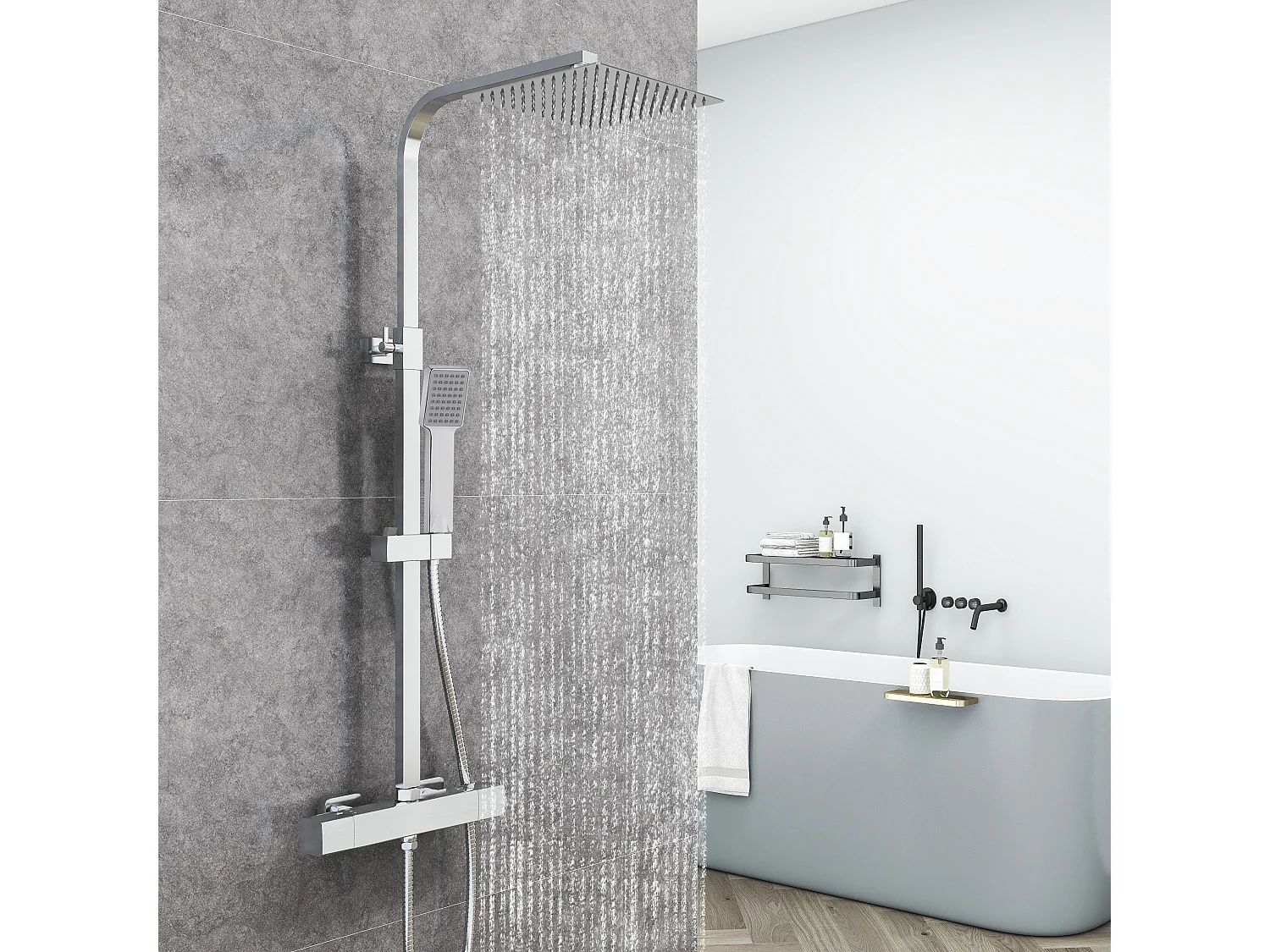 AICA colonne de douche thermostatique avec pomme de douche 10", hauteur réglable 76-118 cm