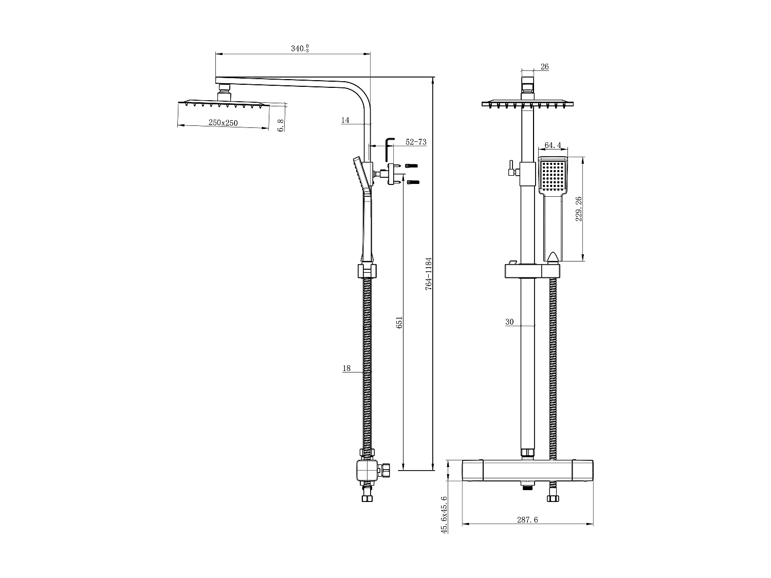 AICA colonne de douche thermostatique avec pomme de douche 10", hauteur réglable 76-118 cm