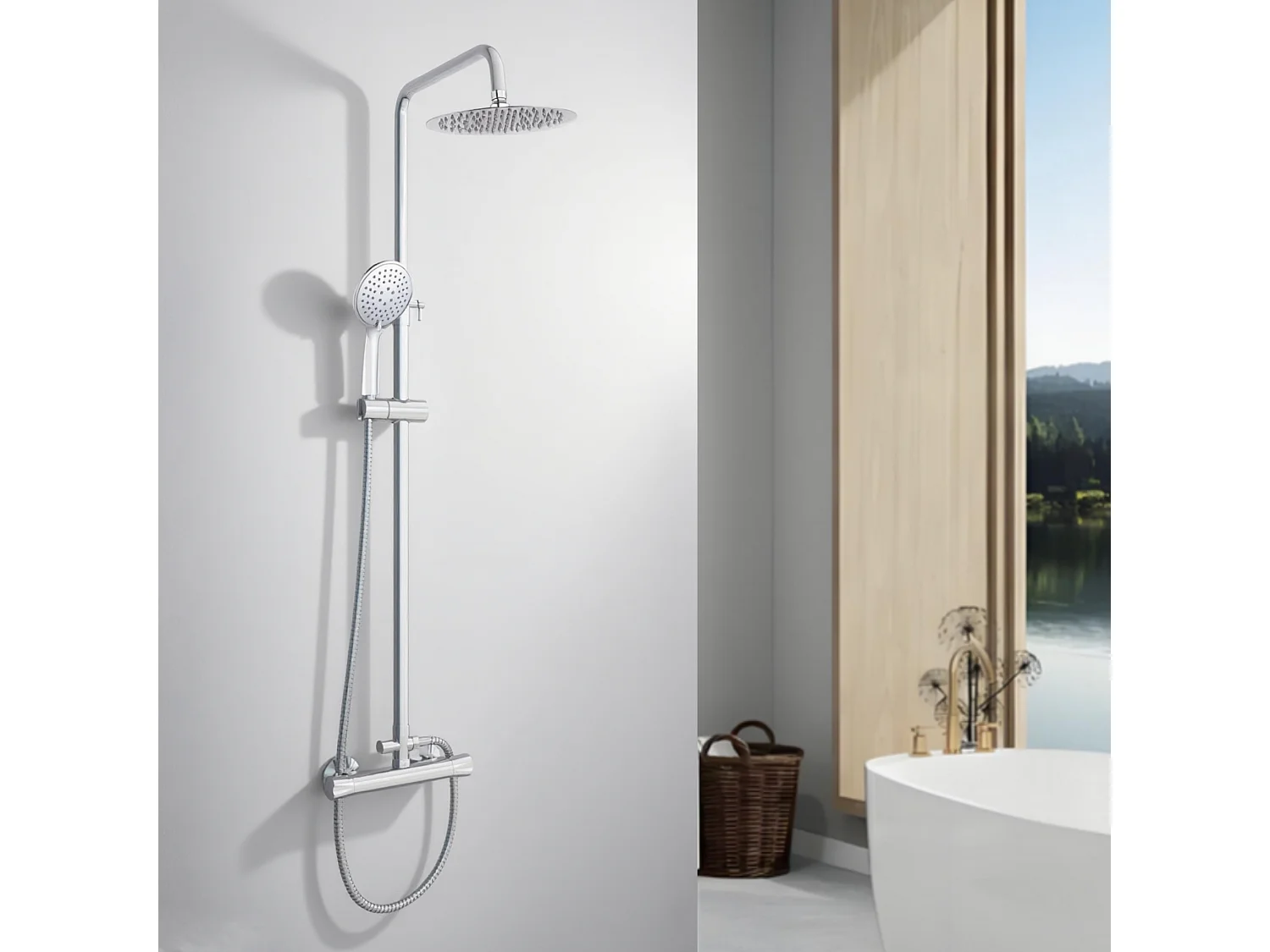 AICA colonne de douche thermostatique en acier inoxydable avec douchette 3 jets, réglable en hauteur