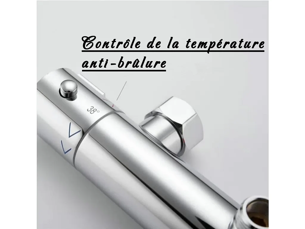 AICA colonne de douche thermostatique en acier inoxydable avec douchette 3 jets, réglable en hauteur