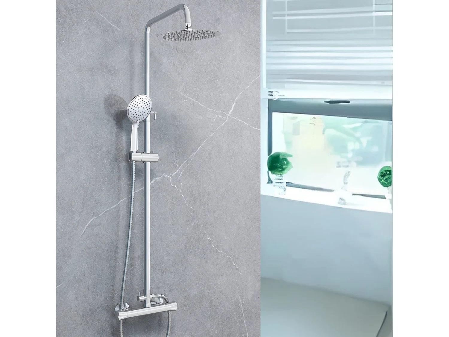 AICA colonne de douche thermostatique en acier inoxydable avec douchette 3 jets, réglable en hauteur