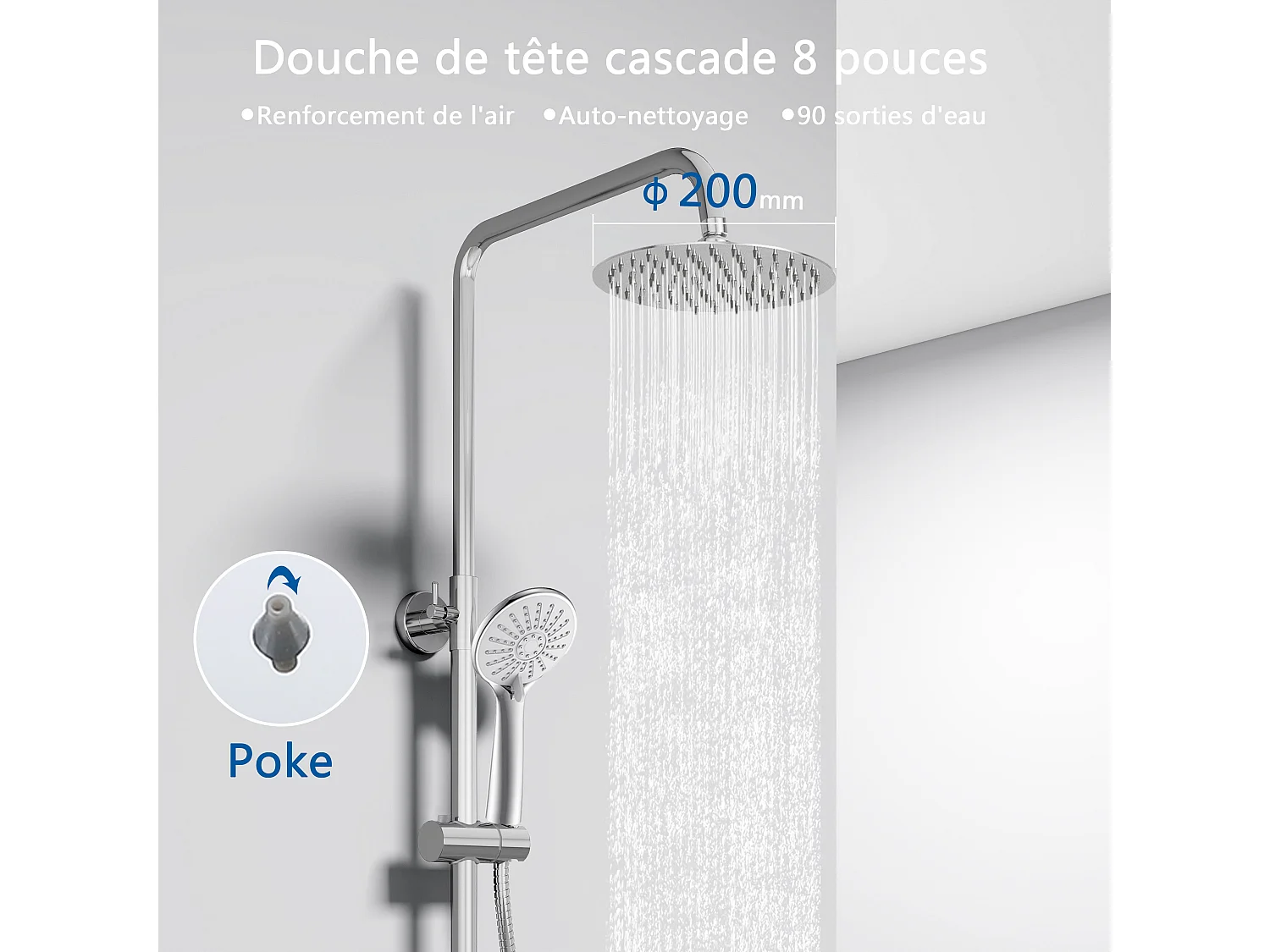 AICA colonne de douche thermostatique en acier inoxydable avec douchette 3 jets, réglable en hauteur