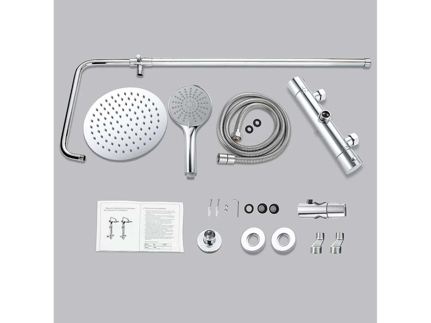 AICA colonne de douche thermostatique en acier inoxydable avec douchette 3 jets, réglable en hauteur
