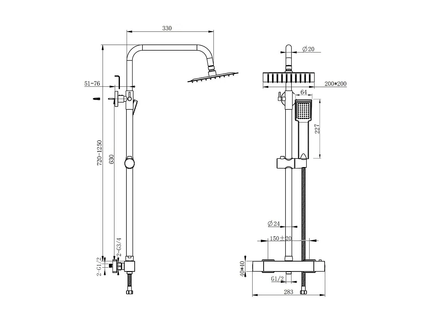 AICA Colonne de douche thermostatique chromé- Ensemble de douche en laiton- Réglable en hauteur