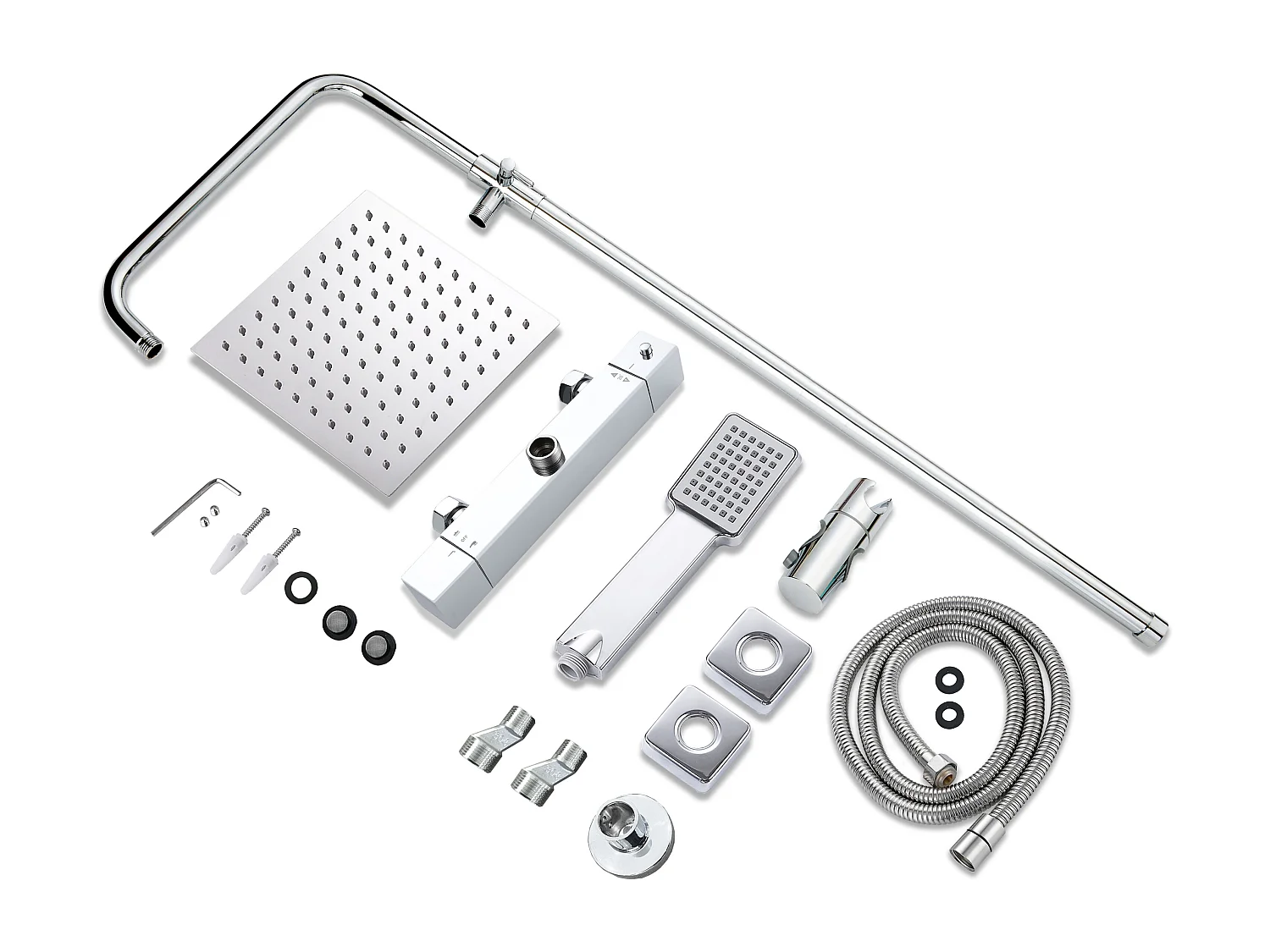 AICA Colonne de douche thermostatique chromé- Ensemble de douche en laiton- Réglable en hauteur