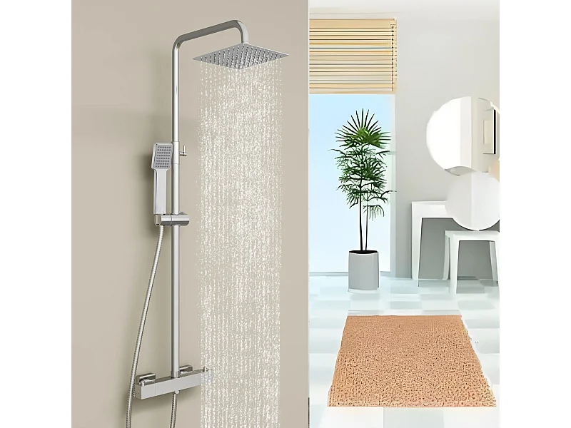 AICA Colonne de douche thermostatique chromé- Ensemble de douche en laiton- Réglable en hauteur