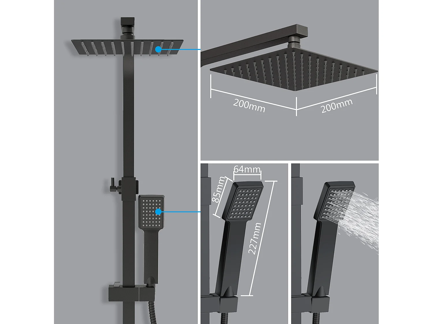 AICA Colonne de Douche Thermostatique- Kit de Douche avec Mitigeur Réglable en Hauteur- Noir