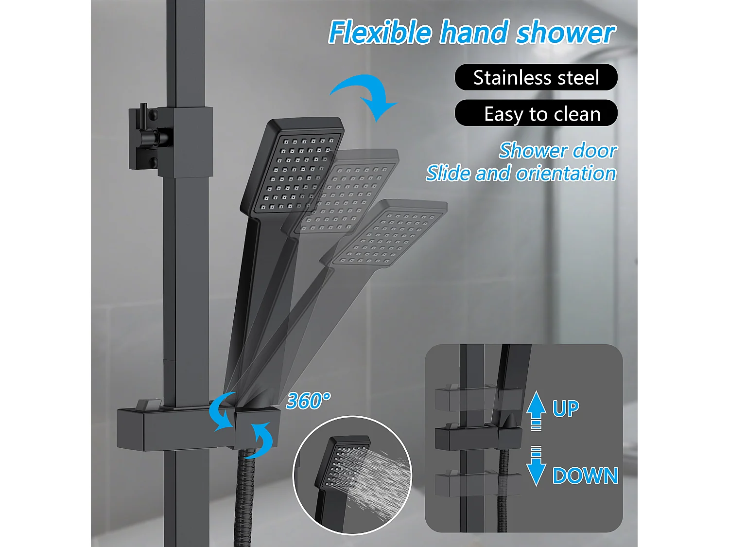 AICA Colonne de Douche Thermostatique- Kit de Douche avec Mitigeur Réglable en Hauteur- Noir