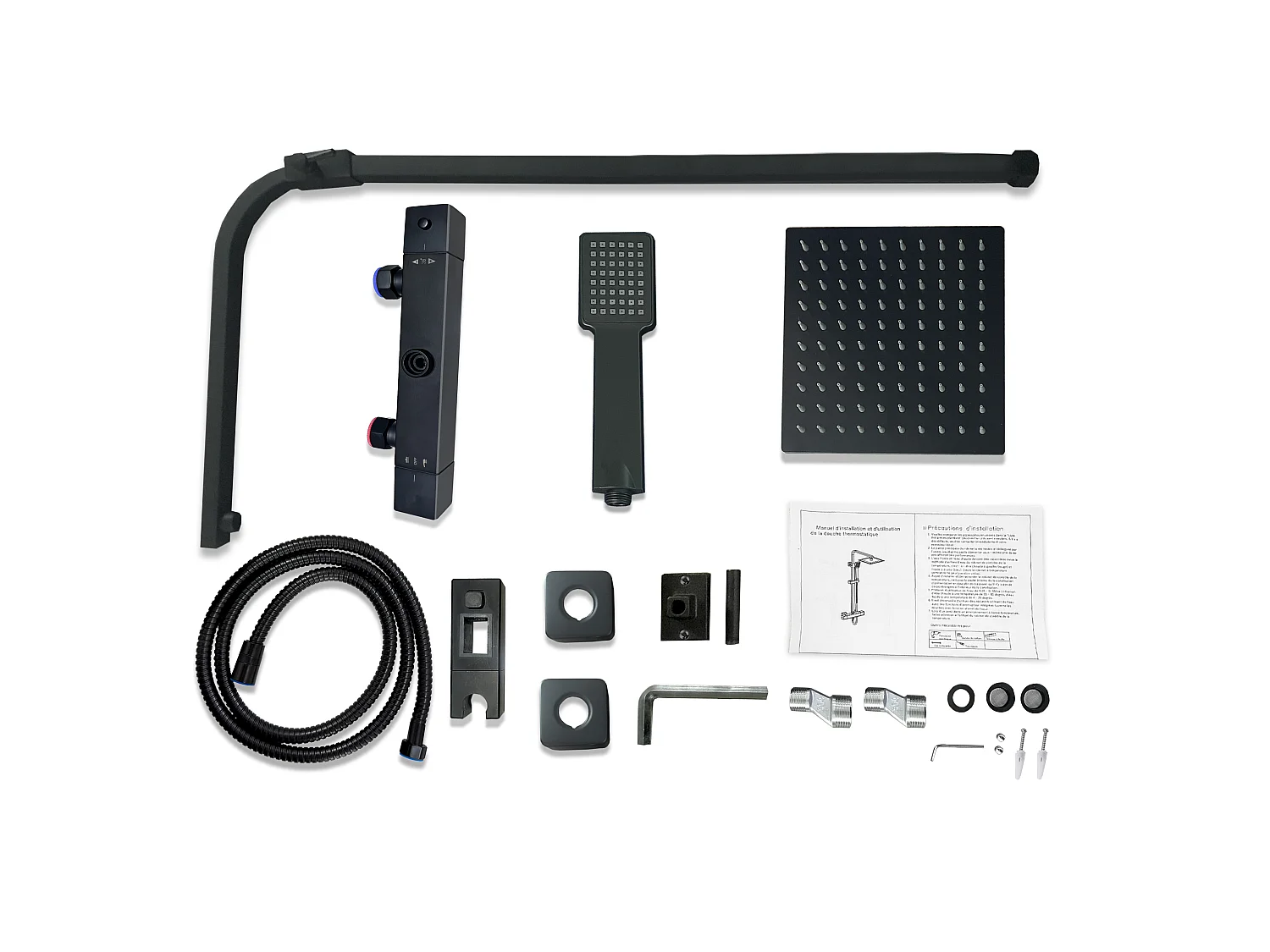 AICA Colonne de Douche Thermostatique- Kit de Douche avec Mitigeur Réglable en Hauteur- Noir