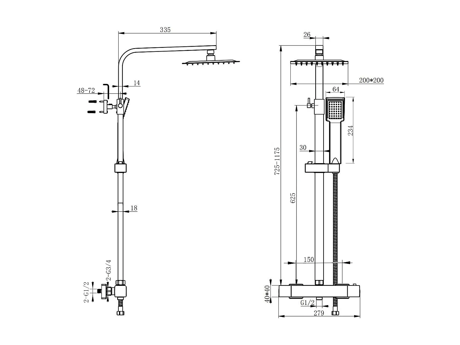 AICA Colonne de Douche Thermostatique- Kit de Douche avec Mitigeur Réglable en Hauteur- Noir
