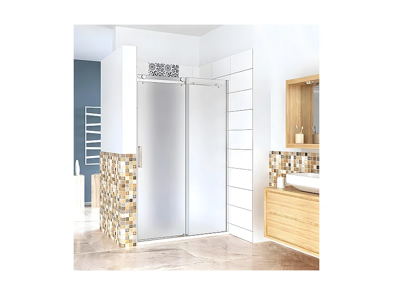 Box Doccia Per Nicchia Porta Scorrevole Ingresso Sinistro Vetro 8 mm Temperato Satinato Opaco Anticalcare 120x195 cm