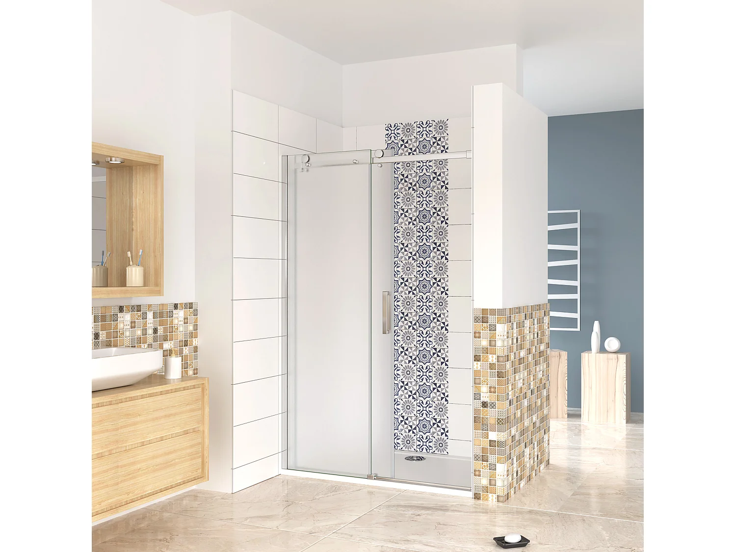 Box Doccia Per Nicchia Porta Scorrevole Ingresso Destro Vetro 8 mm Temperato Satinato Opaco Anticalcare 120x195 cm