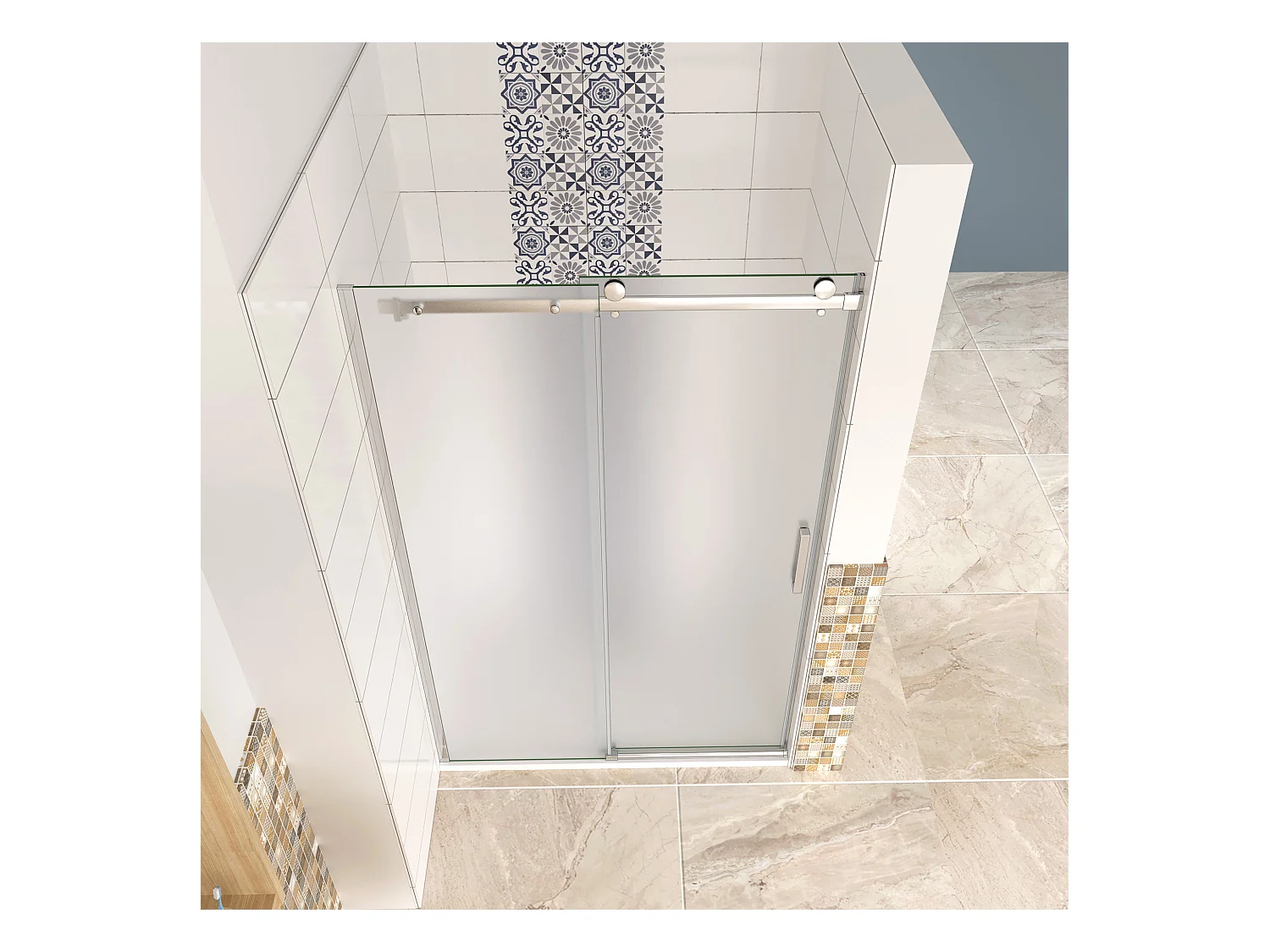 Box Doccia Per Nicchia Porta Scorrevole Ingresso Destro Vetro 8 mm Temperato Satinato Opaco Anticalcare 140x195 cm