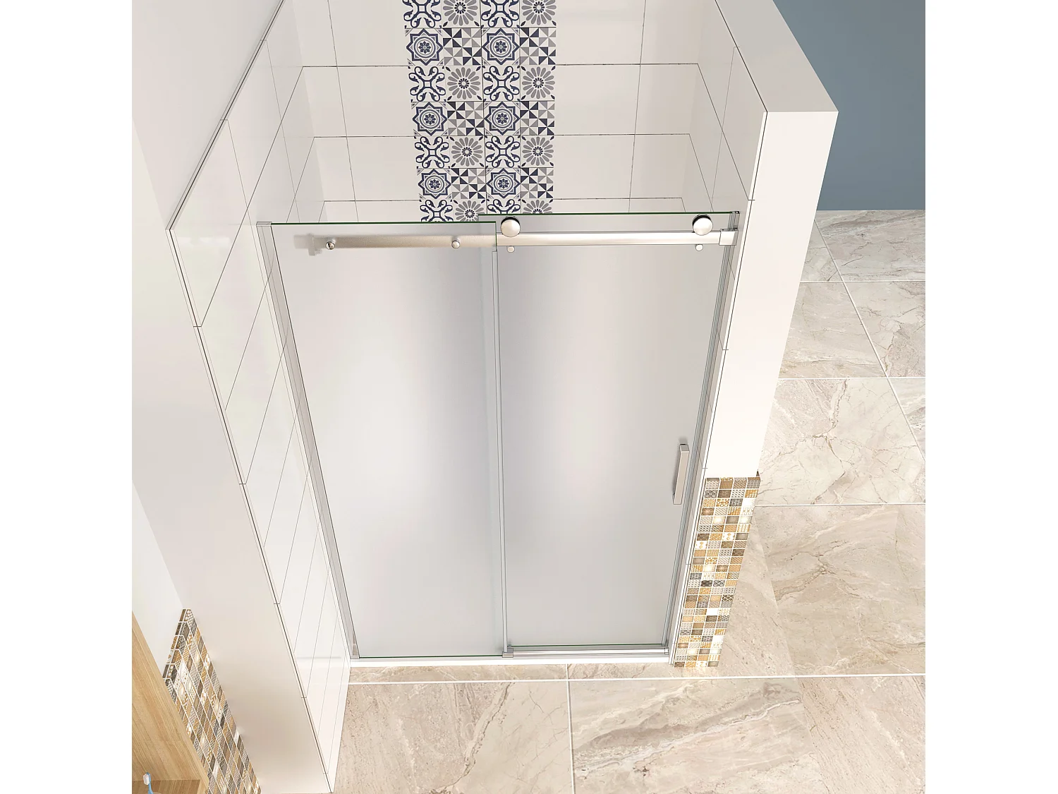 Box Doccia Per Nicchia Porta Scorrevole Ingresso Destro Vetro 8 mm Temperato Satinato Opaco Anticalcare 140x195 cm