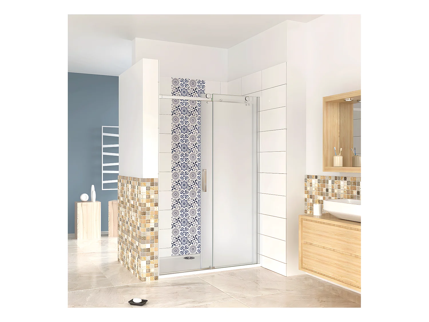 Box Doccia Per Nicchia Porta Scorrevole Ingresso Sinistro Vetro 8 mm Temperato Satinato Opaco Anticalcare 140x195 cm