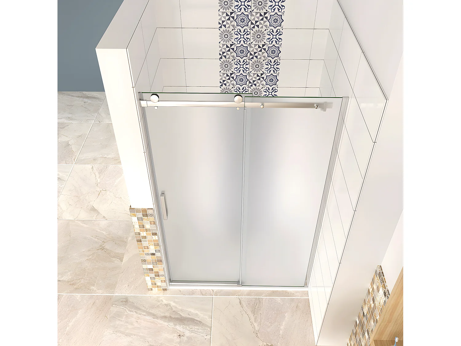 Box Doccia Per Nicchia Porta Scorrevole Ingresso Sinistro Vetro 8 mm Temperato Satinato Opaco Anticalcare 140x195 cm