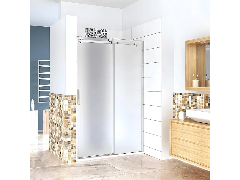 Box Doccia Per Nicchia Porta Scorrevole Ingresso Sinistro Vetro 8 mm Temperato Satinato Opaco Anticalcare 100x195 cm