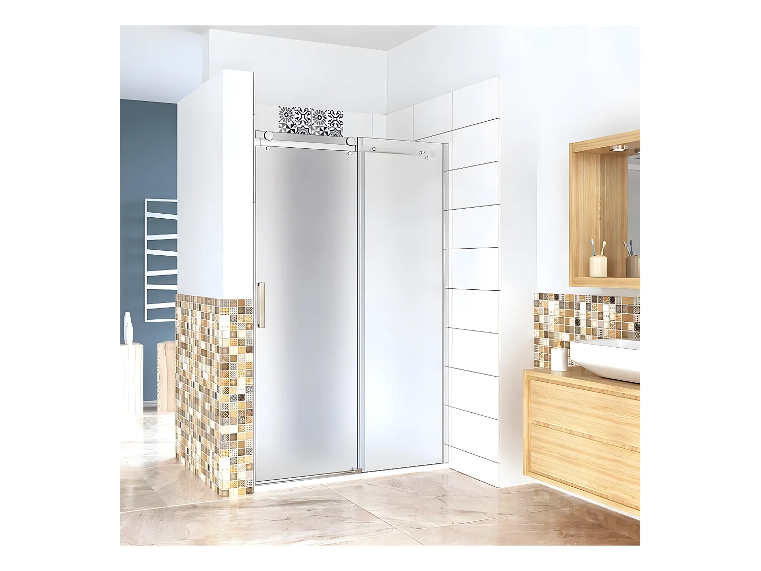 Box Doccia Per Nicchia Porta Scorrevole Ingresso Sinistro Vetro 8 mm Temperato Satinato Opaco Anticalcare 100x195 cm