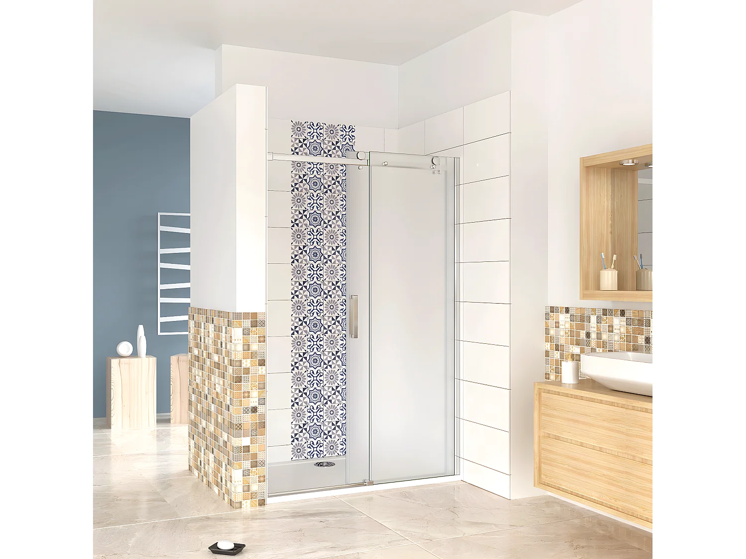 Box Doccia Per Nicchia Porta Scorrevole Ingresso Sinistro Vetro 8 mm Temperato Satinato Opaco Anticalcare 100x195 cm