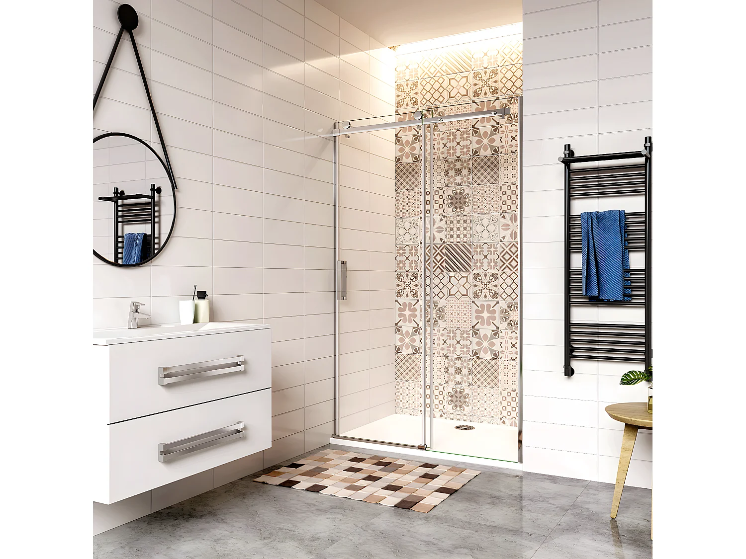 Aica Italy 105x195 Cm Porta Doccia Scorrevole Per Nicchia In Vetro 8 Mm Temperato Trasparente Anticalcare Telai Cromati Lucidi