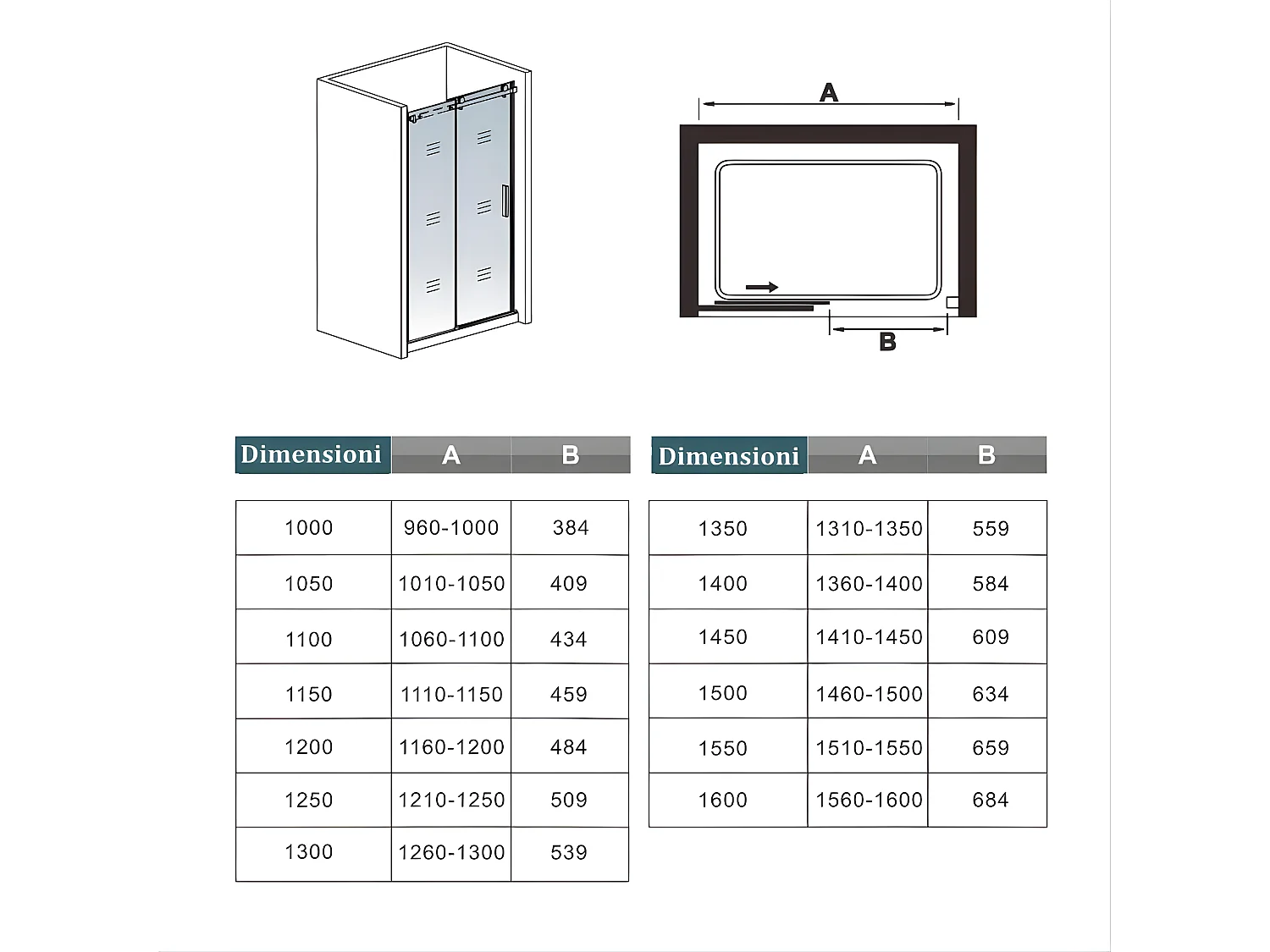 Aica Italy 125x195 Cm Porta Doccia Scorrevole Per Nicchia In Vetro 8 Mm Temperato Trasparente Anticalcare Telai Cromati Lucidi