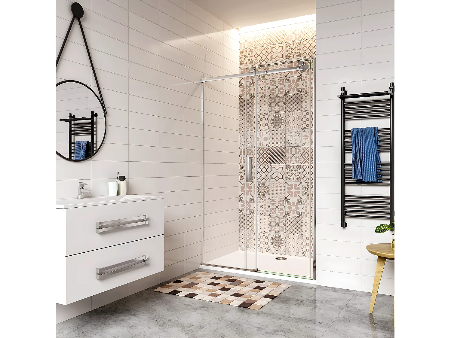 Aica Italy 120x195 Cm Porta Doccia Scorrevole Per Nicchia In Vetro 8 Mm Temperato Trasparente Anticalcare Telai Cromati Lucidi