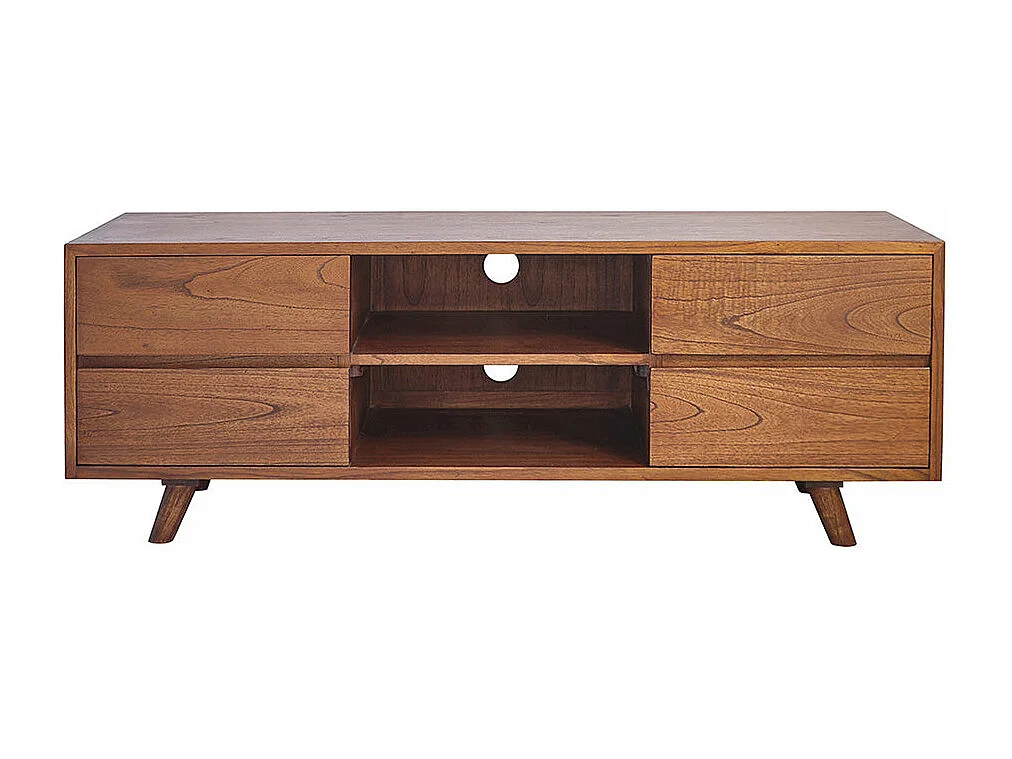 Mueble TV de madera de mindi maciza con acabado nogal 140 cm