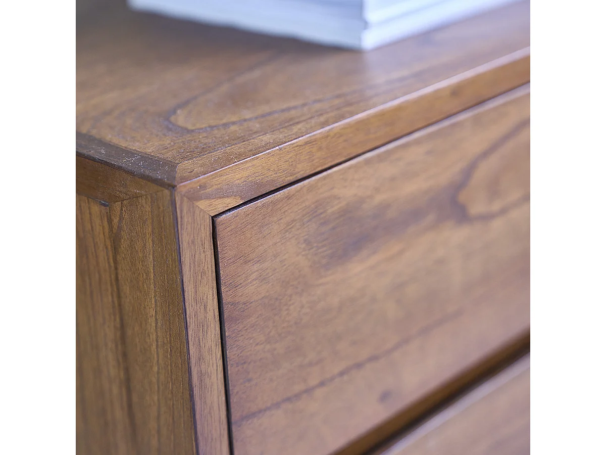 Mueble TV de madera de mindi maciza con acabado nogal 140 cm